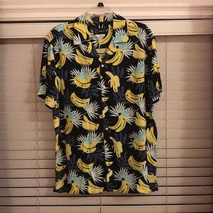 Mens Black, Grey & Yellow Multicolored Tropical Button Down Shirt